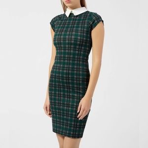 New Look Green Plaid Check Collared Bodycon Dress